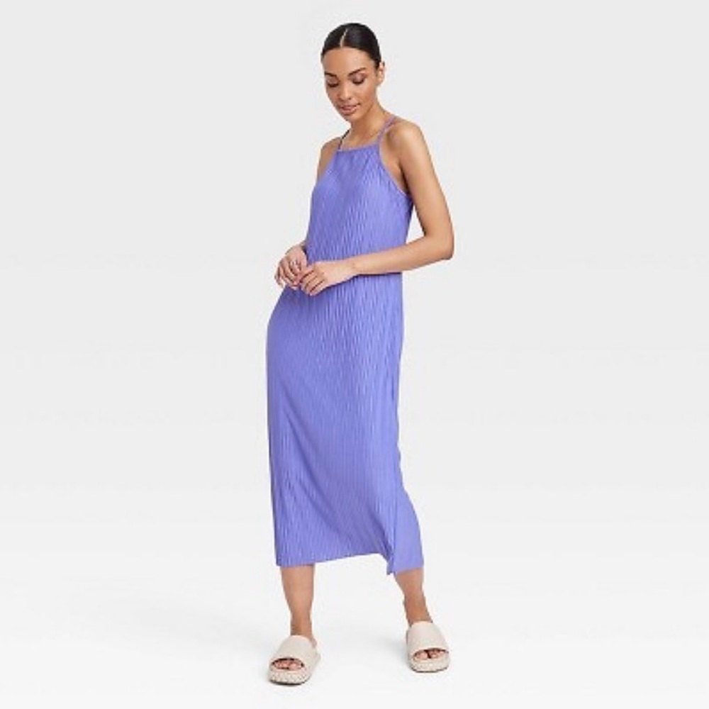 Women's Knit Plisse Midi Shift Dress - A New Day Purple L